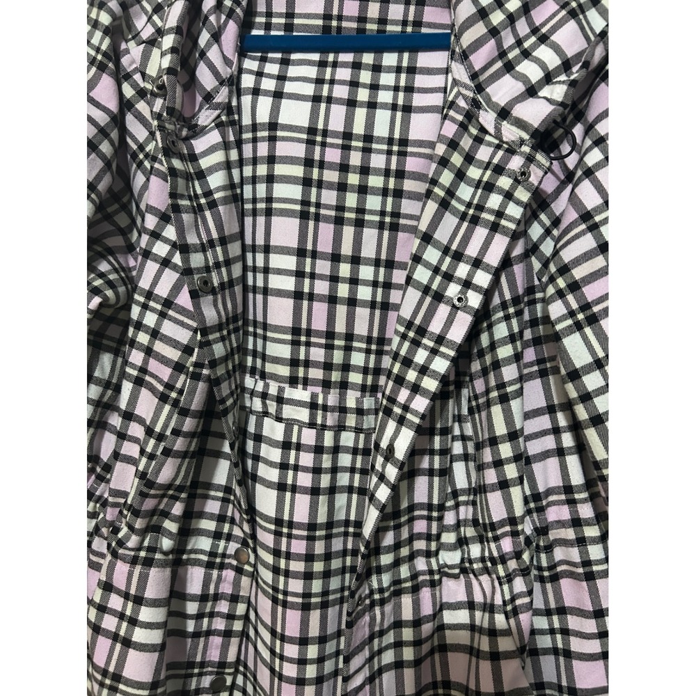 Torrid Plaid Hooded Shirt Jacket White Pink Black Snap Front Plus Size - Picture 6 of 14